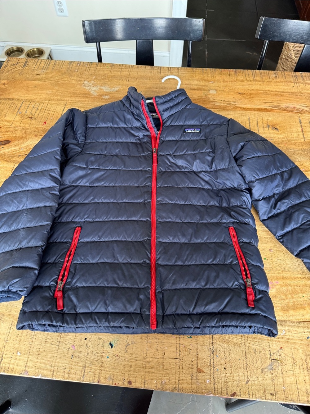 Patagonia Kids Navy Puffer Jacket with Red Trim
